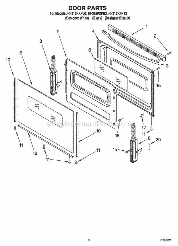 Whirlpool RF315PXPB3 Freestanding Electric Door Parts, Optional Parts Diagram