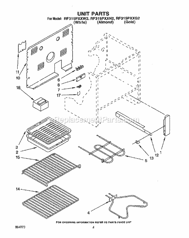 Whirlpool RF315PXXW2 Freestanding Electric Range Unit, Optional Diagram