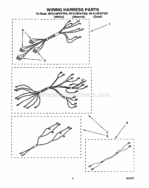 Whirlpool RF315PXYW0 Freestanding Electric Range Wiring Harness Diagram