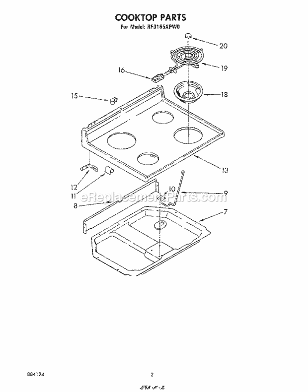 Whirlpool RF3165XPW0 Electric Range Cooktop Diagram