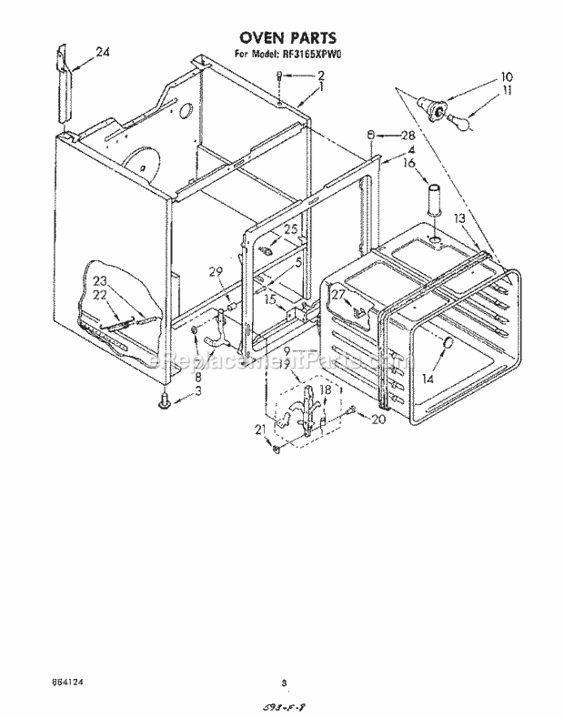 Whirlpool RF3165XPW0 Electric Range Section Diagram