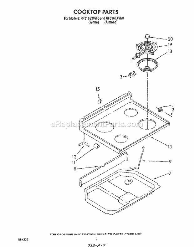 Whirlpool RF3165XVM0 Range Cook Top Diagram