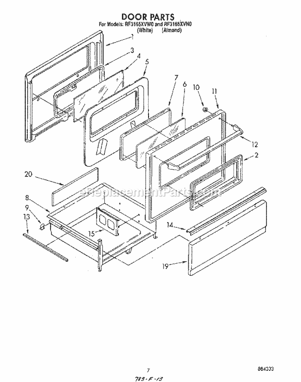 Whirlpool RF3165XVM0 Range Door Diagram