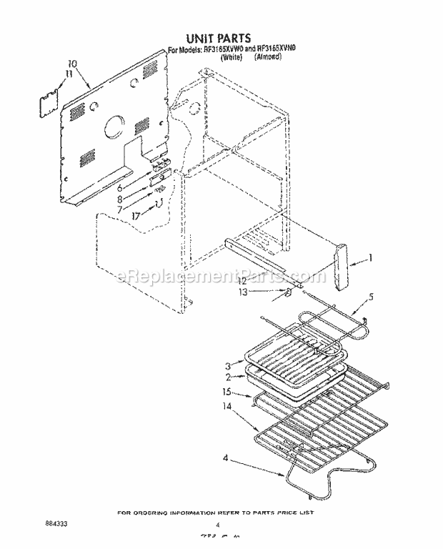 Whirlpool RF3165XVM0 Range Unit , Literature and Optional Diagram