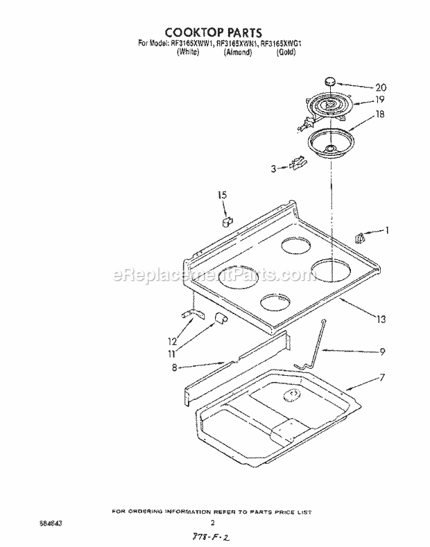 Whirlpool RF3165XWN1 Electric Range Cook Top Diagram