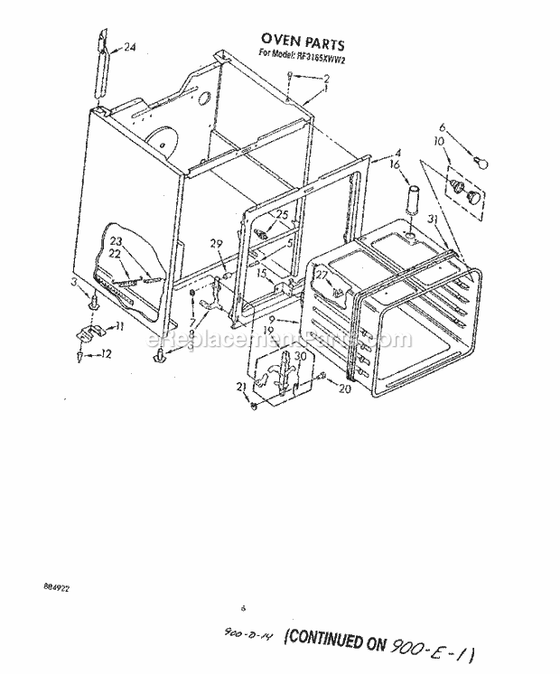 Whirlpool RF3165XWN2 Range Oven Diagram