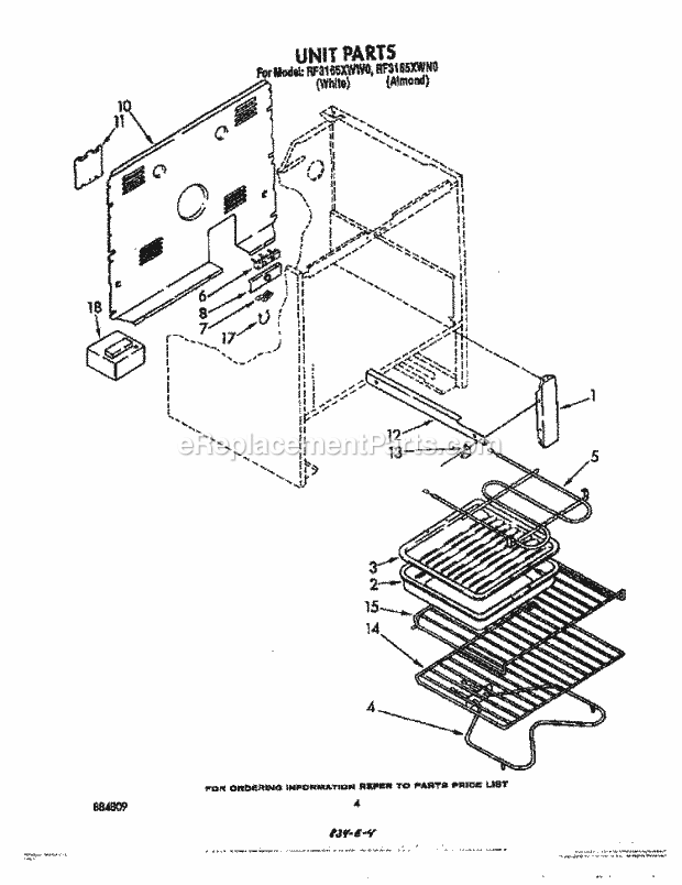 Whirlpool RF3165XWW0 Electric Range Unit, Literature and Optional Diagram