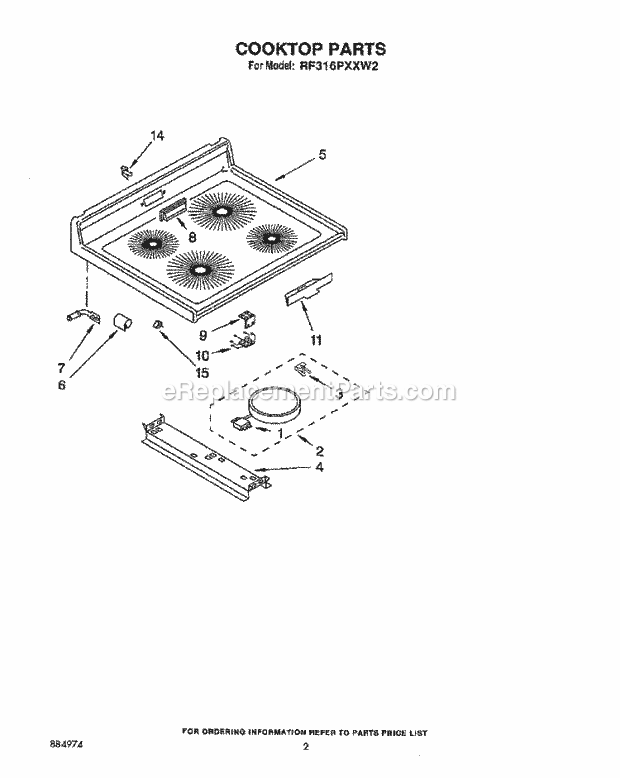 Whirlpool RF316PXXB2 Range Cooktop, Lit/Optional Diagram