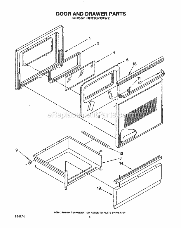 Whirlpool RF316PXXB2 Range Door and Drawer Diagram