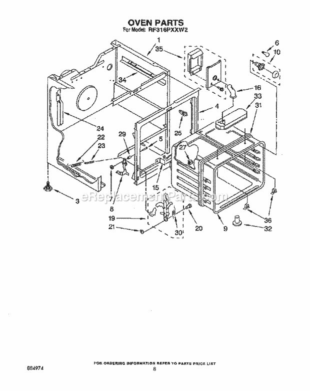 Whirlpool RF316PXXB2 Range Oven Diagram