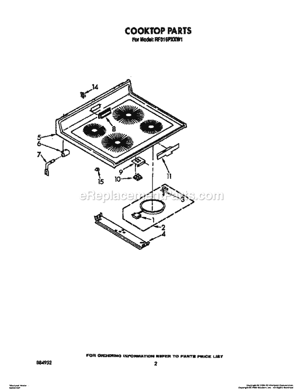 Whirlpool RF316PXXW1 Electric Range Cooktop, Lit/Optional Diagram