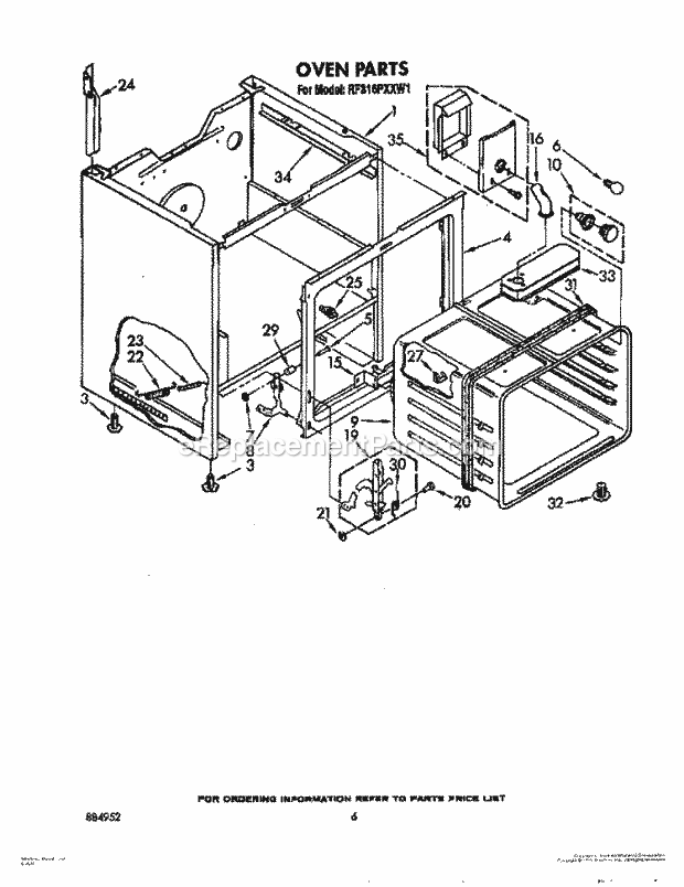 Whirlpool RF316PXXW1 Electric Range Oven Diagram