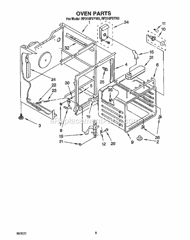 Whirlpool RF316PXYW0 Electric Range Oven Diagram