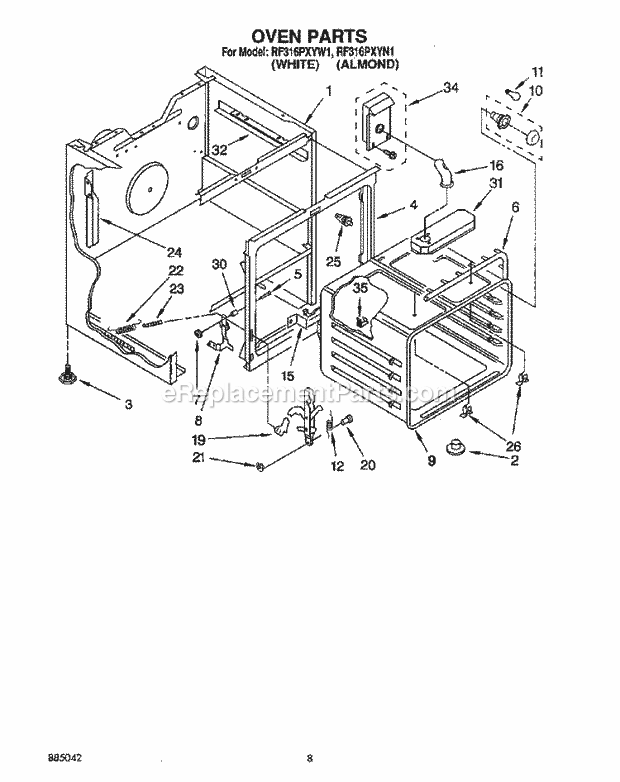 Whirlpool RF316PXYW1 Electric Range Oven Diagram