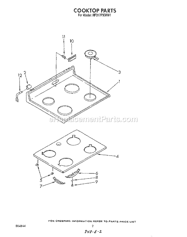 Whirlpool RF317PXWN1 Range Cook Top Diagram