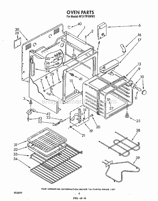 Whirlpool RF317PXWN2 Range Oven Diagram