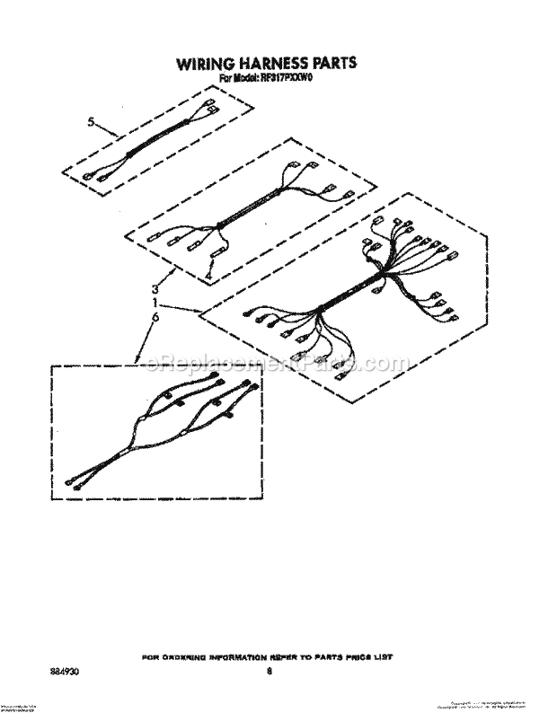 Whirlpool RF317PXXW0 Electric Range Wiring Harness Diagram