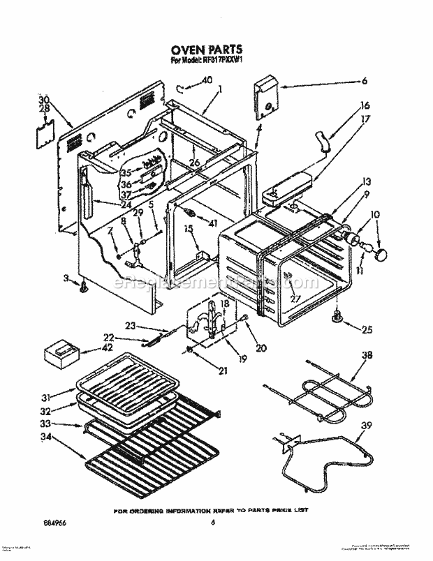 Whirlpool RF317PXXW1 Electric Range Oven Diagram