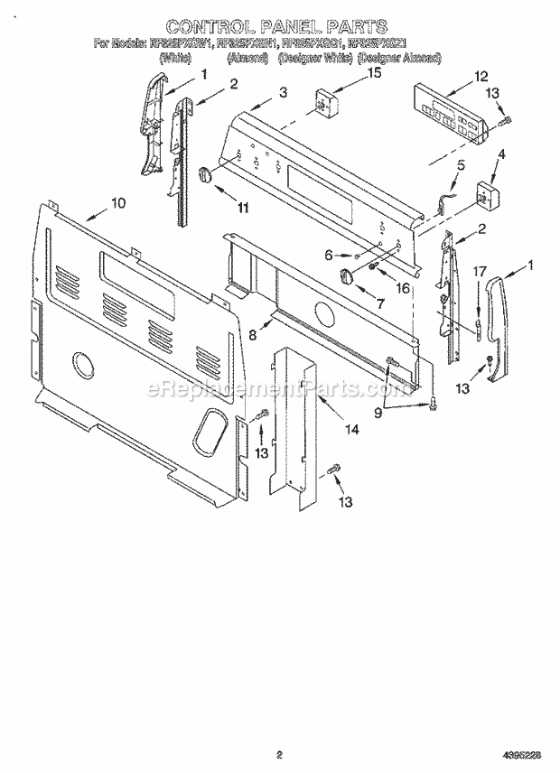 Whirlpool RF325PXGN1 Freestanding Electric Range Control Panel Diagram