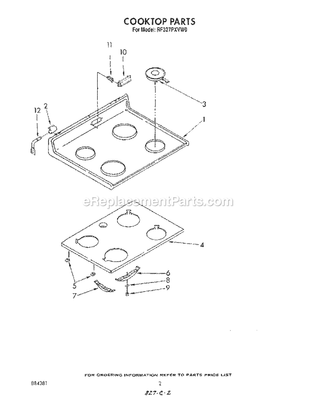 Whirlpool RF327PXVN0 Range Cooktop Diagram