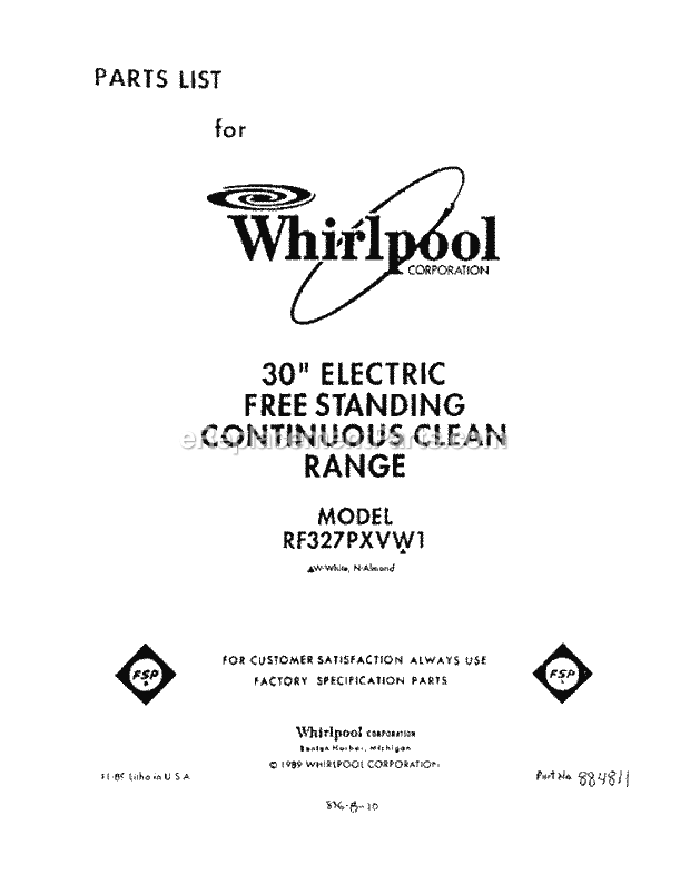 Whirlpool RF327PXVW1 Electric Range Page D Diagram