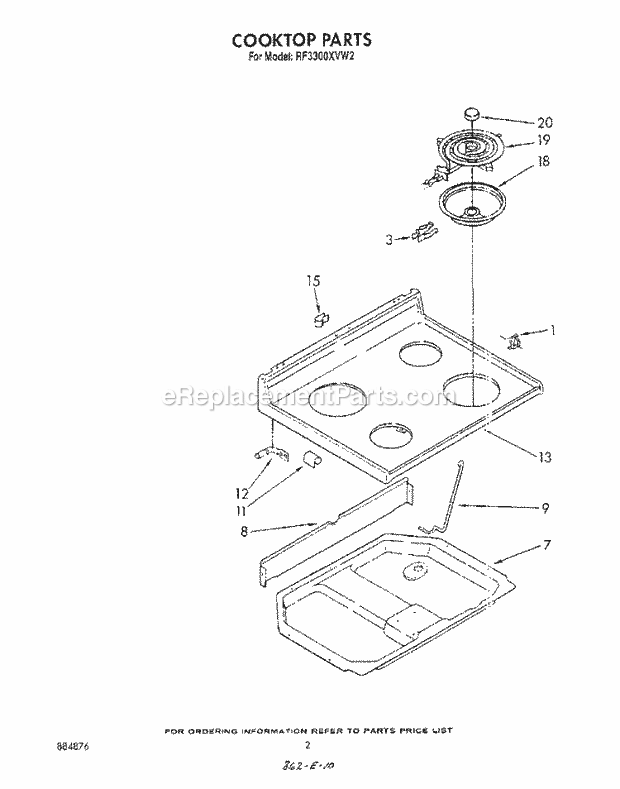 Whirlpool RF3300XVN2 Range Cooktop Diagram