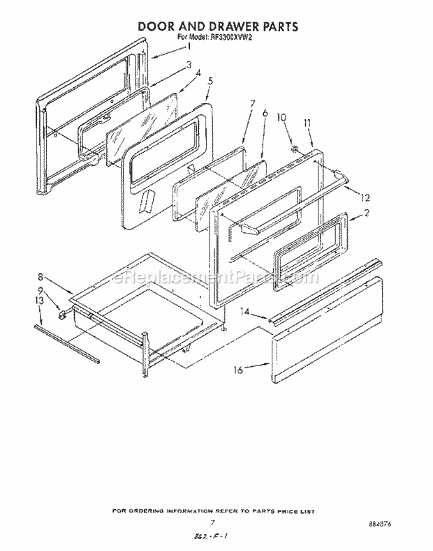 Whirlpool RF3300XVN2 Range Door and Drawer Diagram