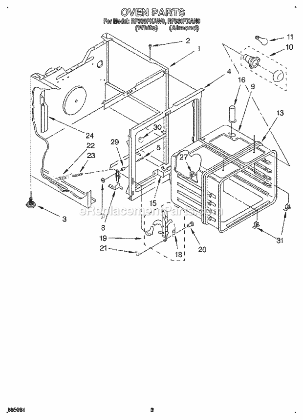 Whirlpool RF330PXAW0 Freestanding Electric Range Oven Diagram