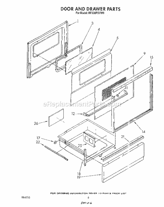 Whirlpool RF330PXVN0 Range Door and Drawer Diagram