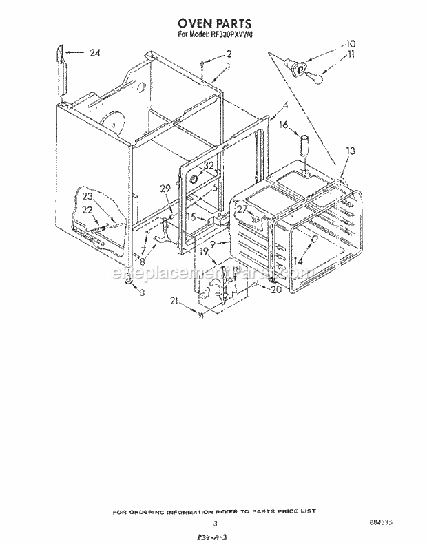 Whirlpool RF330PXVN0 Range Oven Diagram