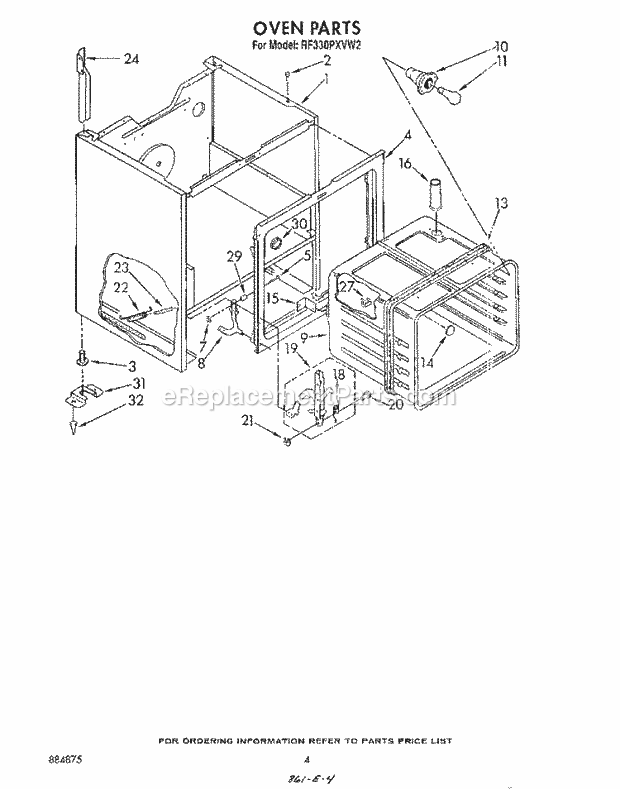 Whirlpool RF330PXVW2 Freestanding Electric Range Oven Diagram