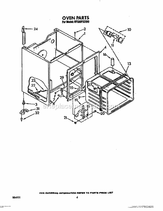 Whirlpool RF330PXXN0 Range Oven Diagram