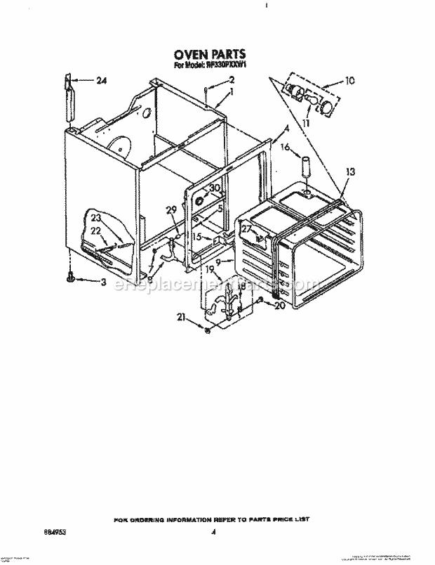 Whirlpool RF330PXXW1 Freestanding Electric Range Oven Diagram