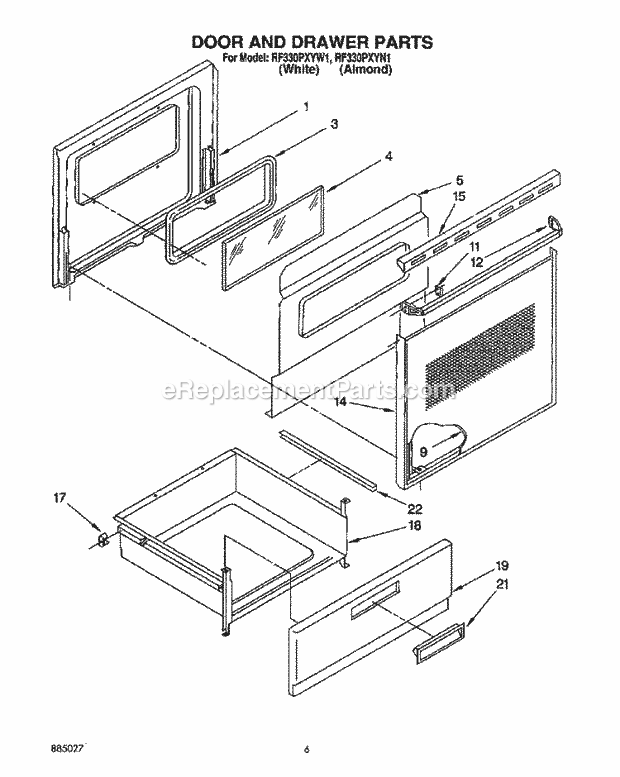 Whirlpool RF330PXYN1 Range Door and Drawer, Lit/Optional Diagram