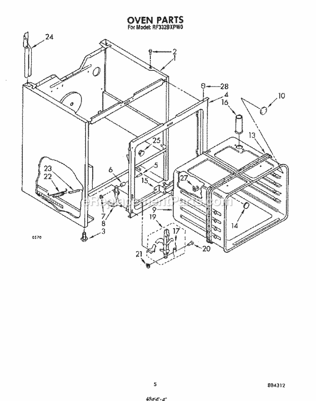 Whirlpool RF332BXPW0 Freestanding Electric Range Oven Diagram