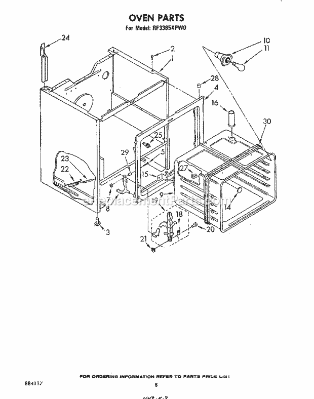 Whirlpool RF3365XPW0 Freestanding Electric Range Section Diagram