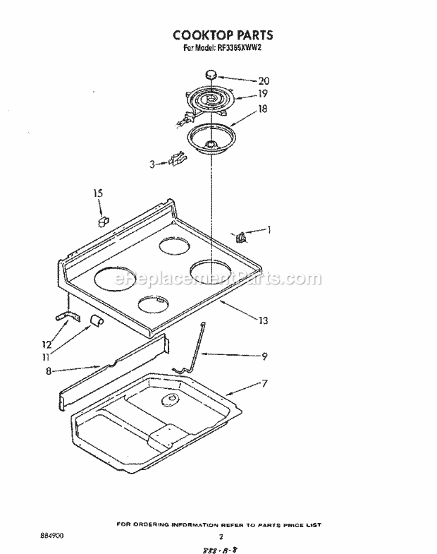 Whirlpool RF3365XWN2 Range Cooktop Diagram