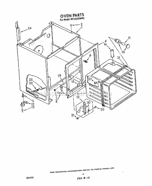 Whirlpool RF3365XWW2 Freestanding Electric Range Section Diagram