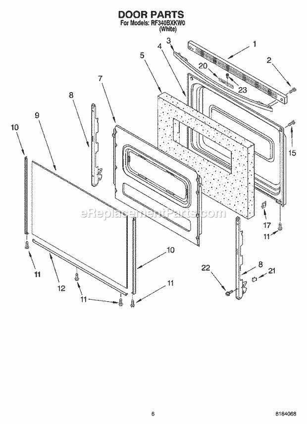 Whirlpool RF340BXKW0 Freestanding Electric Range Door, Optional Diagram