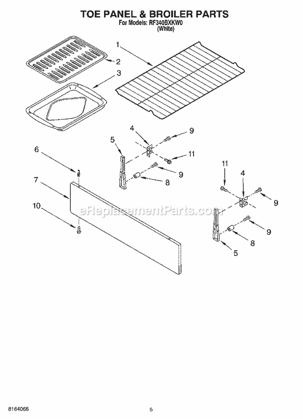 Whirlpool RF340BXKW0 Freestanding Electric Range Toe Panel & Broiler Diagram