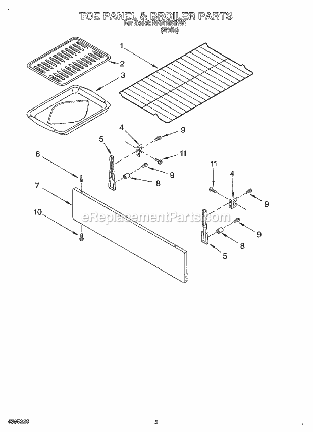 Whirlpool RF341BXHW1 Freestanding Electric Range Toe Panel and Broiler Diagram