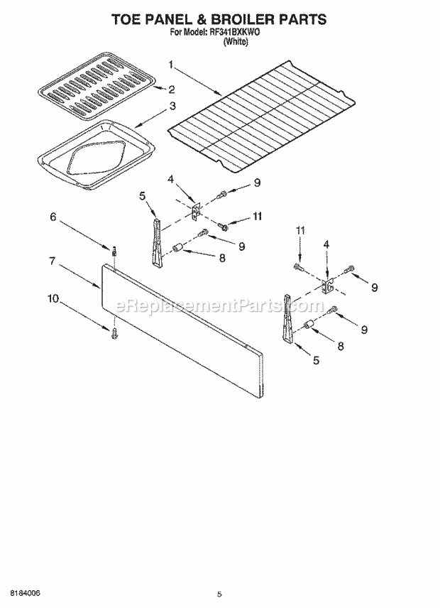 Whirlpool RF341BXKW0 Freestanding Electric Toe Panel and Broiler Diagram