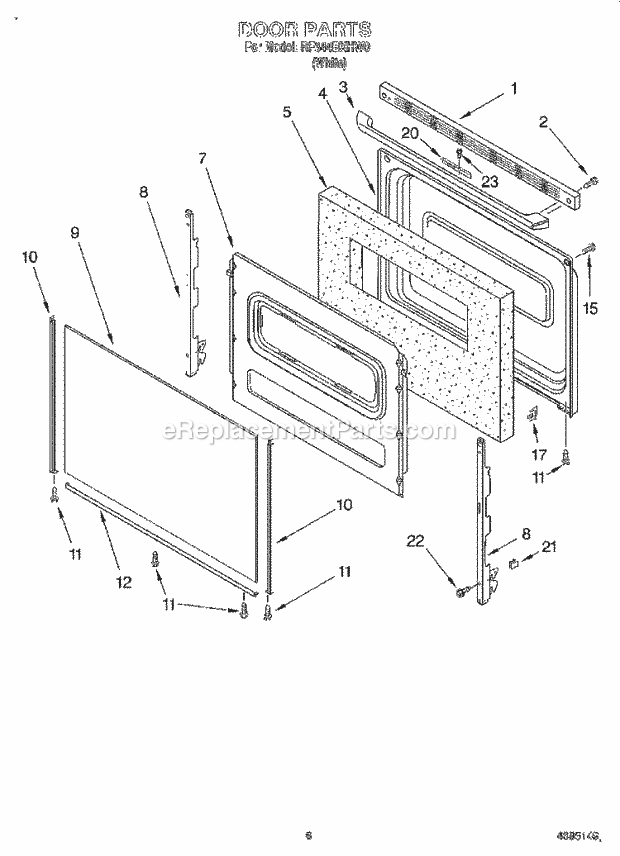 Whirlpool RF344BXHW0 Freestanding Electric Range Door, Optional Diagram