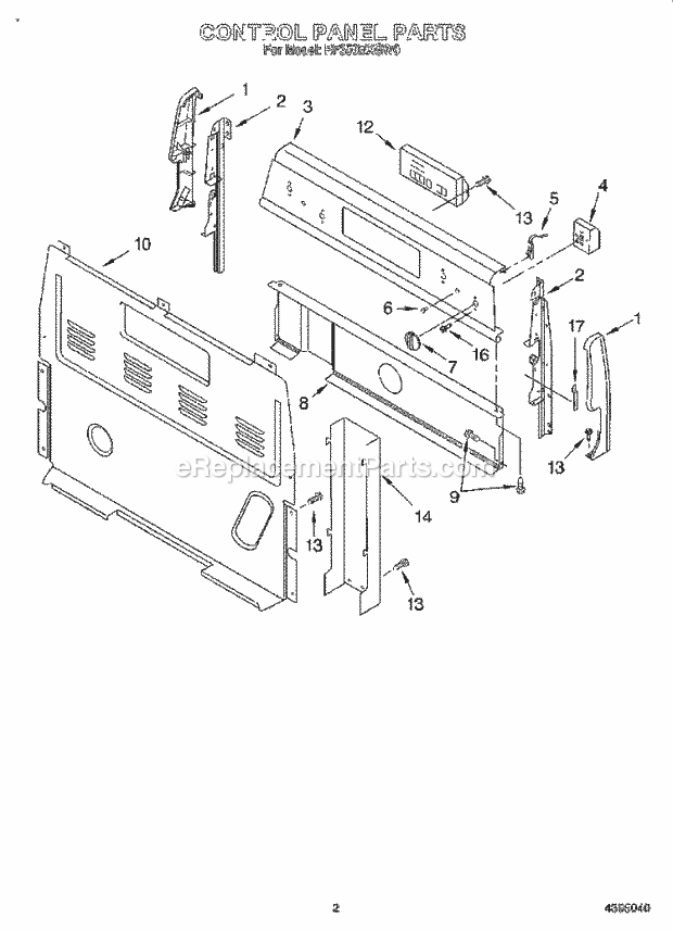 Whirlpool RF350BXGW0 Freestanding Electric Range Control Panel Diagram