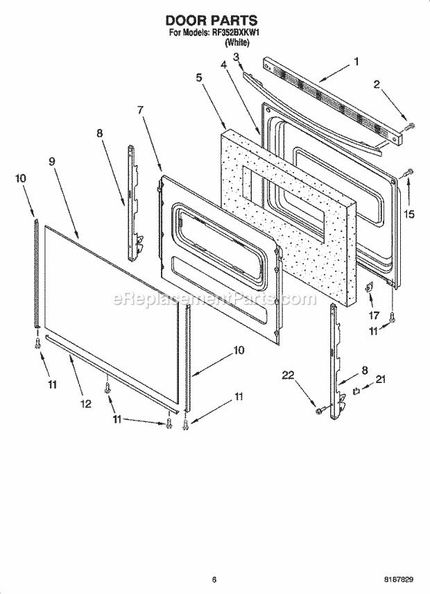 Whirlpool RF352BXKW1 Freestanding Electric Door Parts, Miscellaneous Parts Diagram