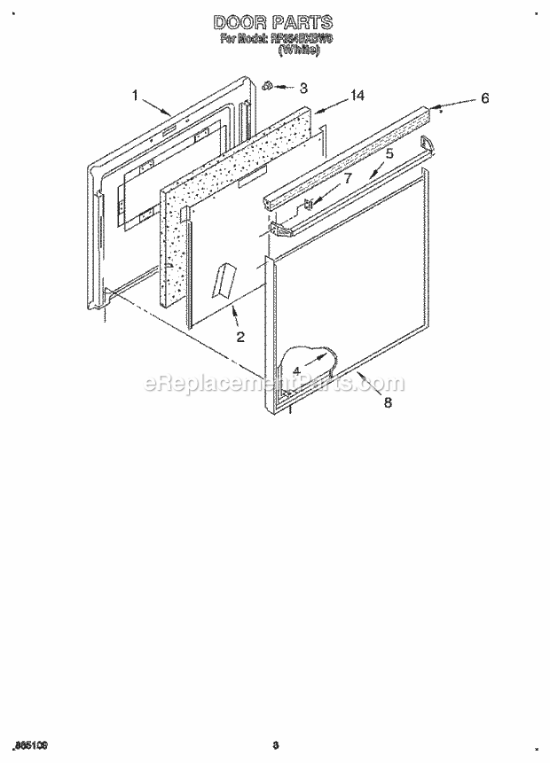 Whirlpool RF354BXBW0 Freestanding Electric Range Door Diagram