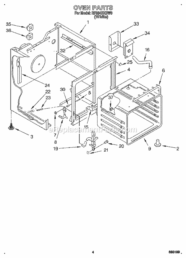 Whirlpool RF354BXBW0 Freestanding Electric Range Oven Diagram