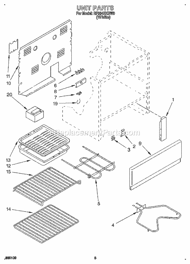 Whirlpool RF354BXBW0 Freestanding Electric Range Unit Diagram