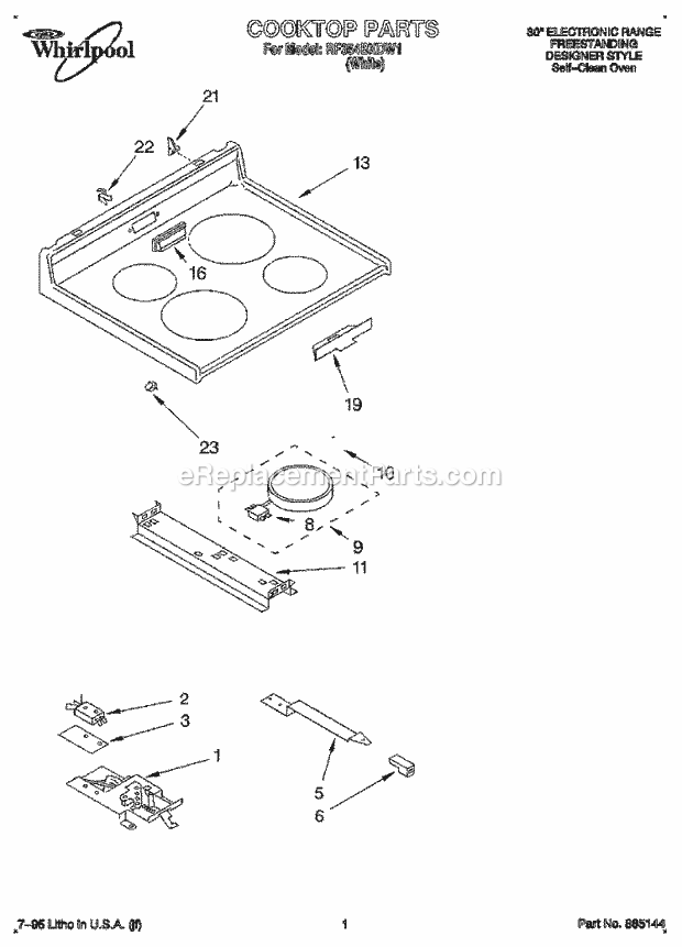 Whirlpool RF354BXDW1 Freestanding Electric Range Cooktop, Literature Diagram