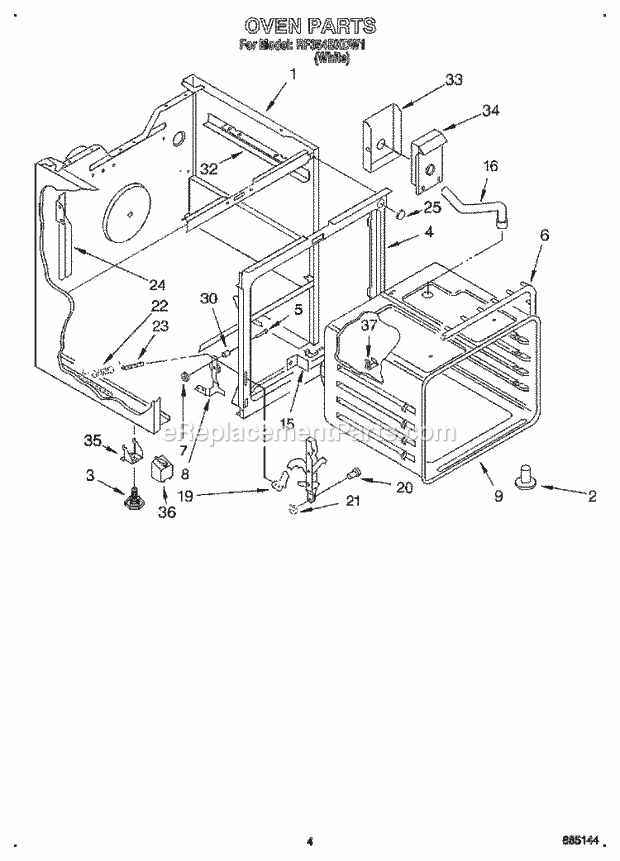 Whirlpool RF354BXDW1 Freestanding Electric Range Oven Diagram